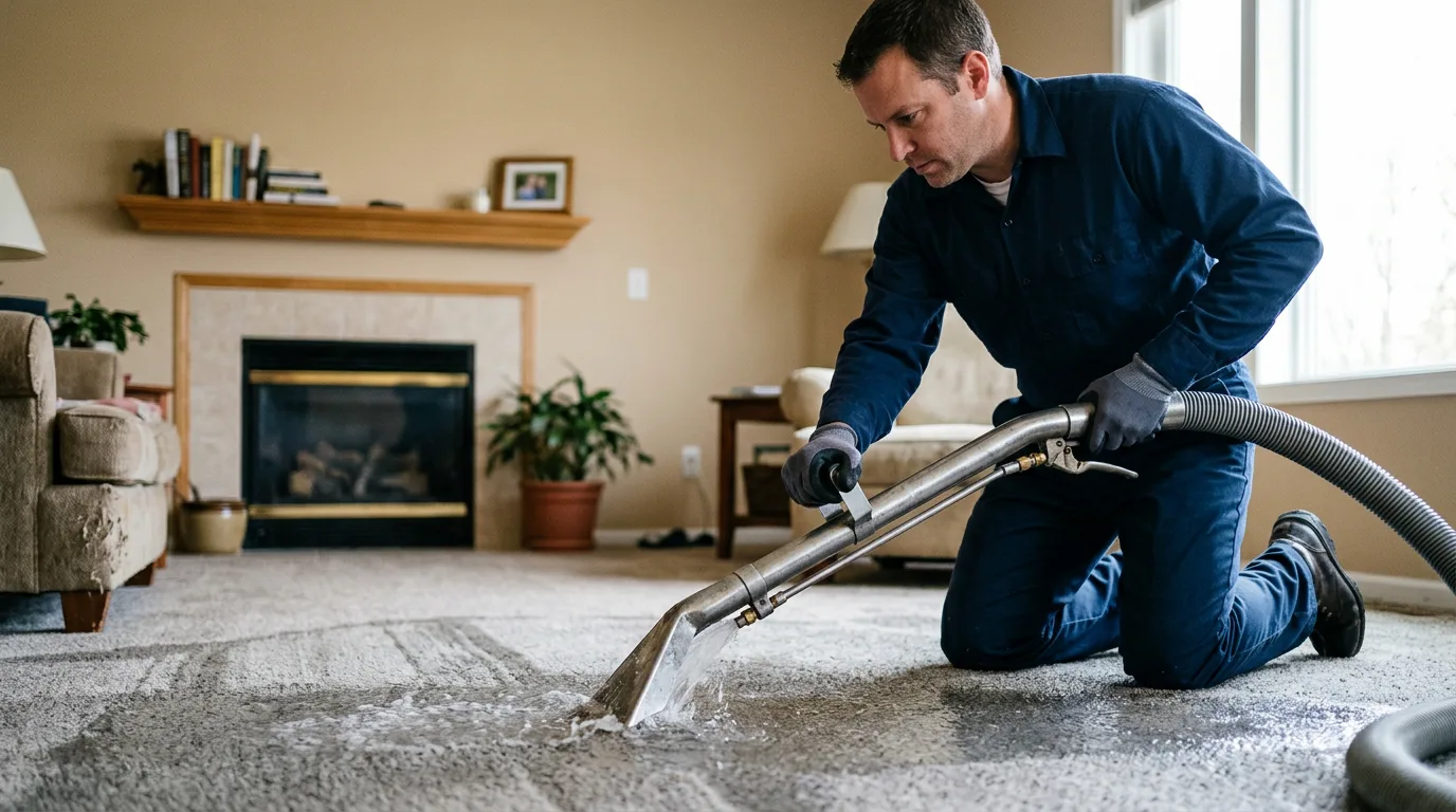 Water damage restoration technician working near Lamont, OK